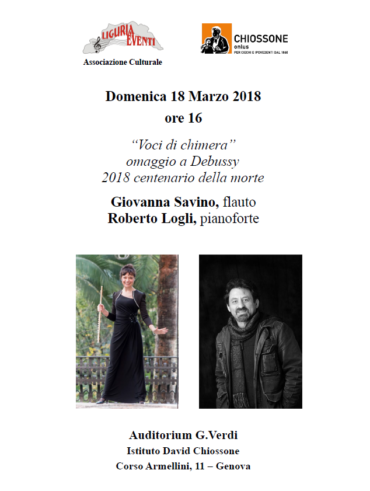 Concerto “Voci di Chimera” Domenica 18 Marzo ore 16.00 a Genova Auditorium G. Verdi, Istituto Chiossone in C.so Armellini 11