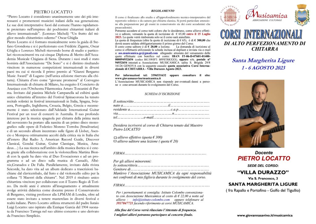 Corso di chitarra con Pietro Locatto - Modulo iscrizione