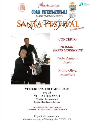 Musicamica e il Duo Zampini & Oliva a Villa Durazzo, i due artisti Fiorentini si presentano al pubblico il 22 alle 16 a Santa Margherita