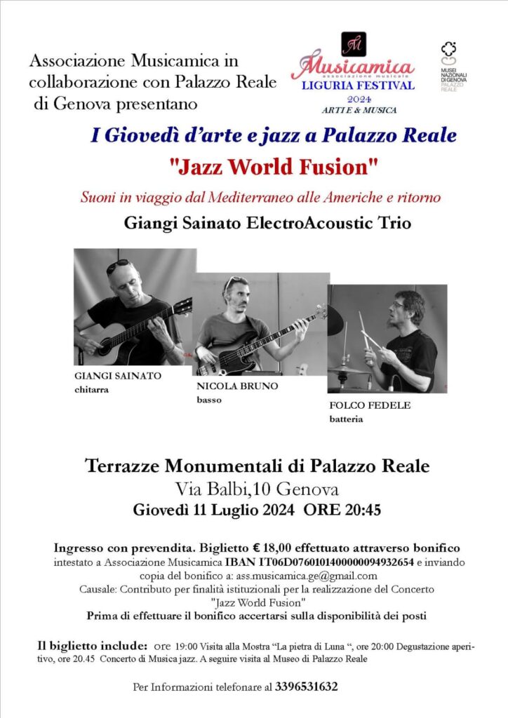 Giangi Sainato Electroacustic Trio-Locandina concerto 11 luglio a Palazzo Reale