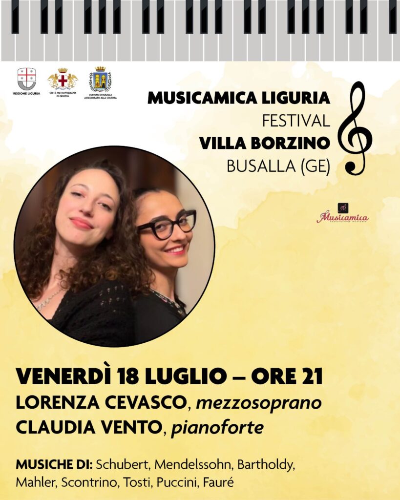 Locandina concerto 18 luglio 2025-Musica da camera con Lorenza Cevasco e Claudia Vento