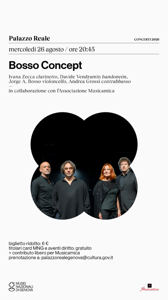 Locandina concerto del 26 Agosto con Bosso Concept a Palazzo Reale